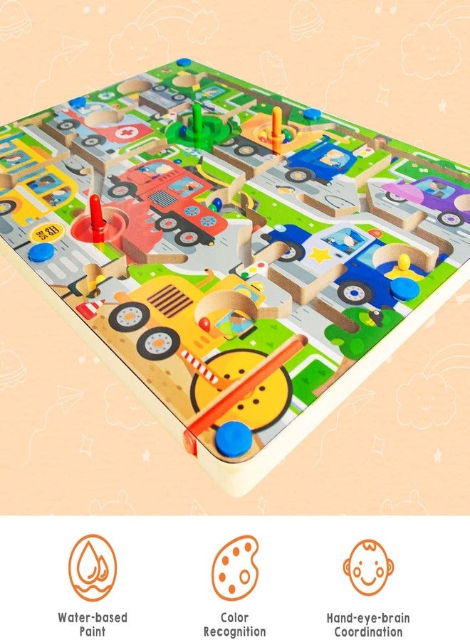 BeFunky Magnetic Maze Board Game, Wooden Color Sorting Activity Game for Kids Brain Teaser, Toddler Activity Travel Toy 2 3 4 5 Years Old Preschoolers Learning & Educational (Traffic) - Image 2